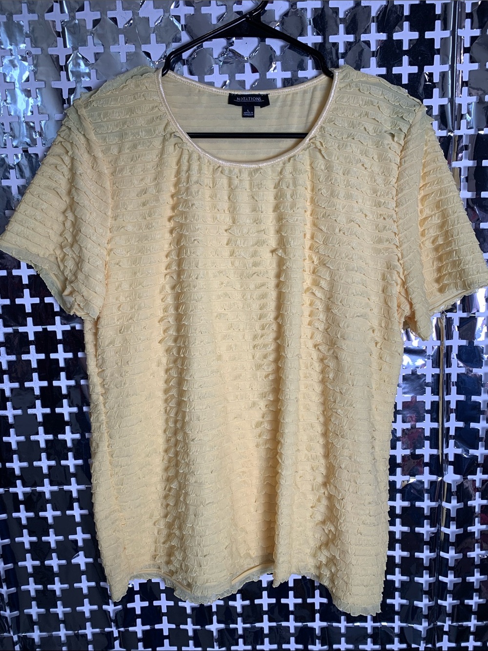 Notations Pale Yellow Textured Ruffle Short Sleeve Top